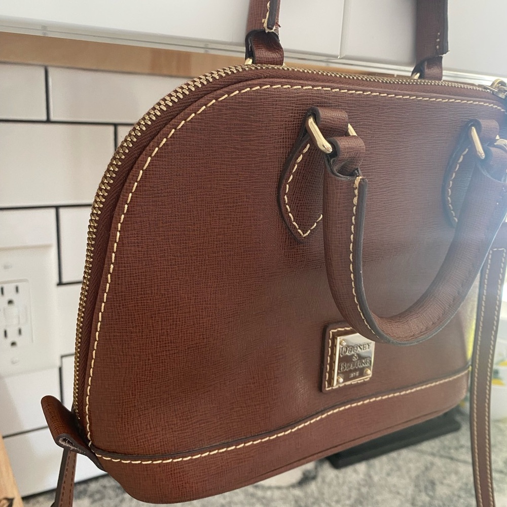 Dooney & Bourke Kirby Bitsy Bag Brown Leather Satchel Crossbody - Picture 2 of 9